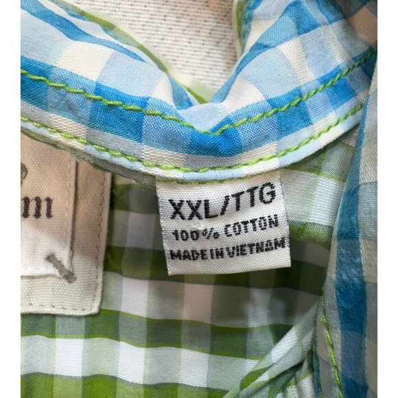 Age Of Wisdom Mens Green & Blue Checkered Long-Sleeve Button-Down Shirt - Picture 3 of 13